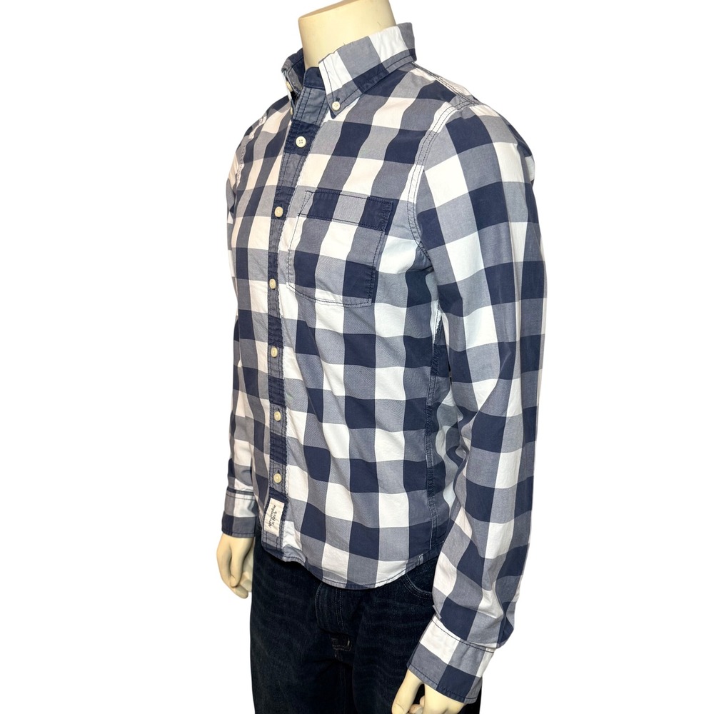 Abercrombie & Fitch Mens Muscle Fit Buffalo Check Button Down Shirt Navy Blue M - Picture 3 of 10